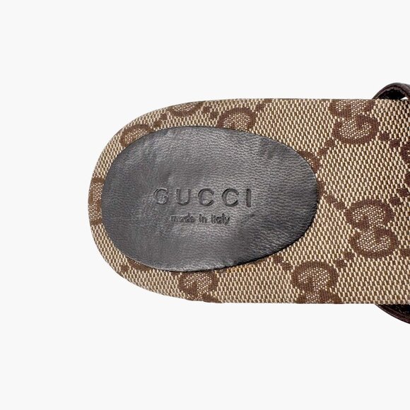 Gucci Interlocking GG Flat Thong Sandals Size 7 Brown Monogram Flip Flop Slide - Picture 12 of 12